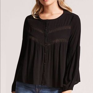 NWT F21🔸Gauze Linen Crochet Boho Top